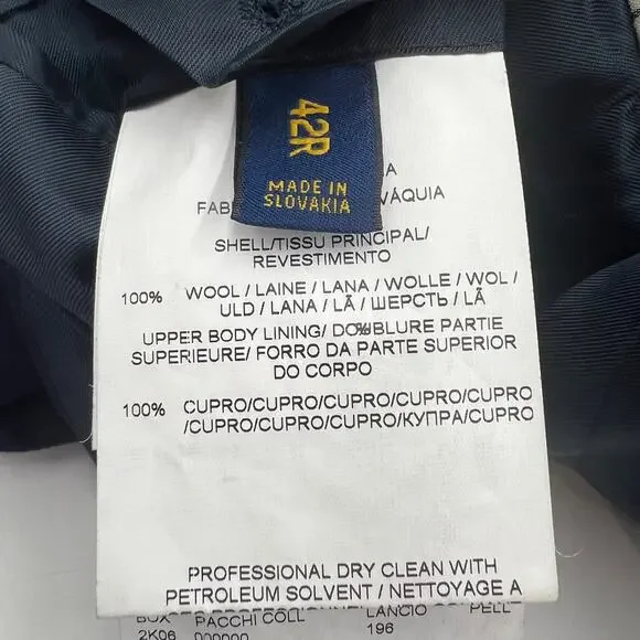 Polo Ralph Lauren Wool Navy Blazer With Leather Elbow Patches